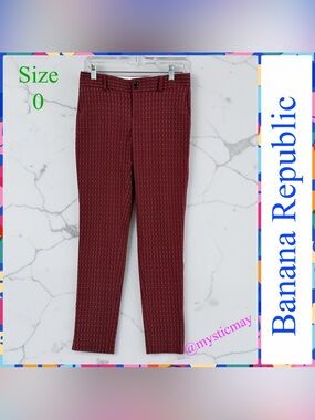 BANANA REPUBLIC Garnet Red Diamond Weave Jacquard Ankle Pants Size 0 or XS